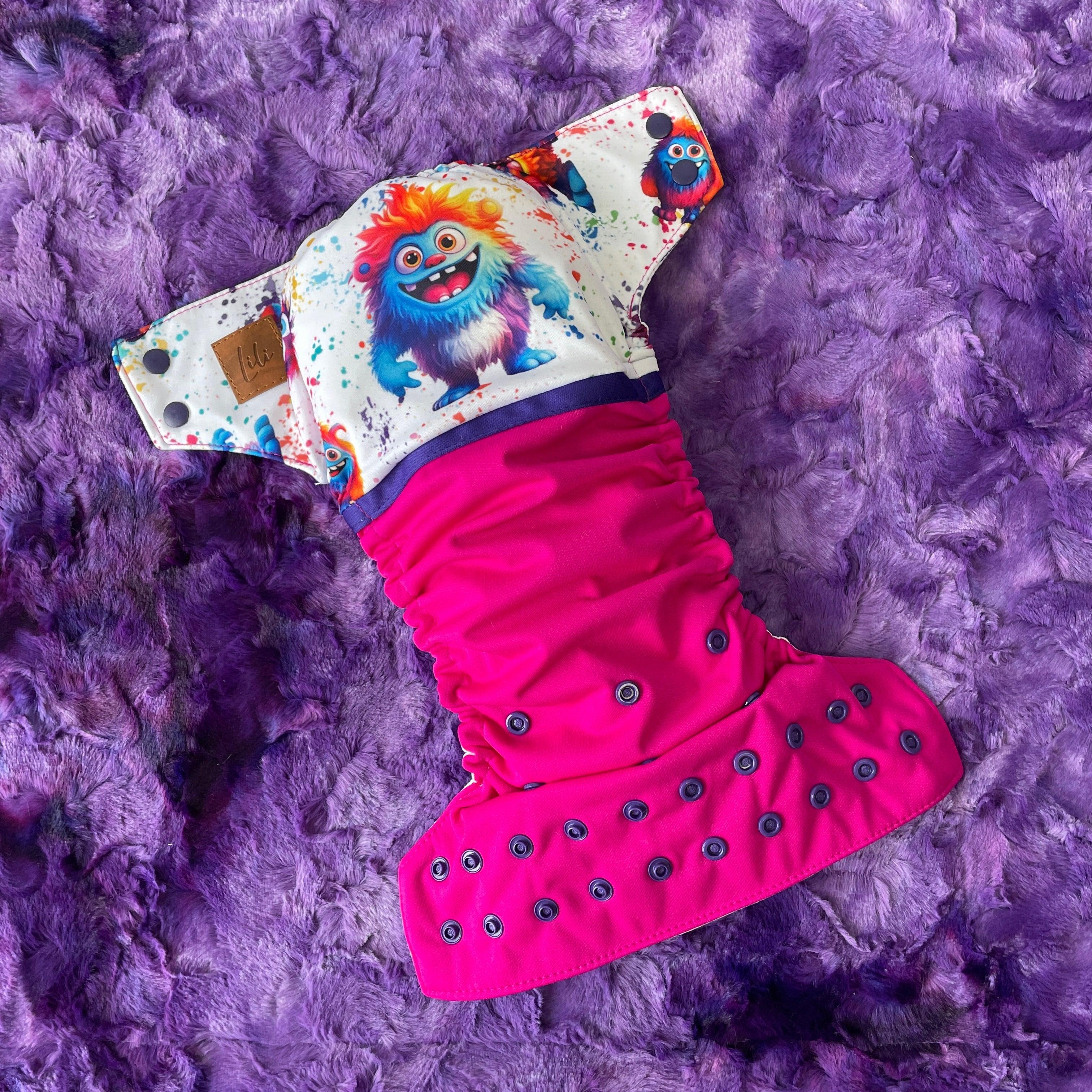 Couche lavable | taille NOUVEAU-NÉ | P'tits Monstres (wrap) - Les Confections Lili