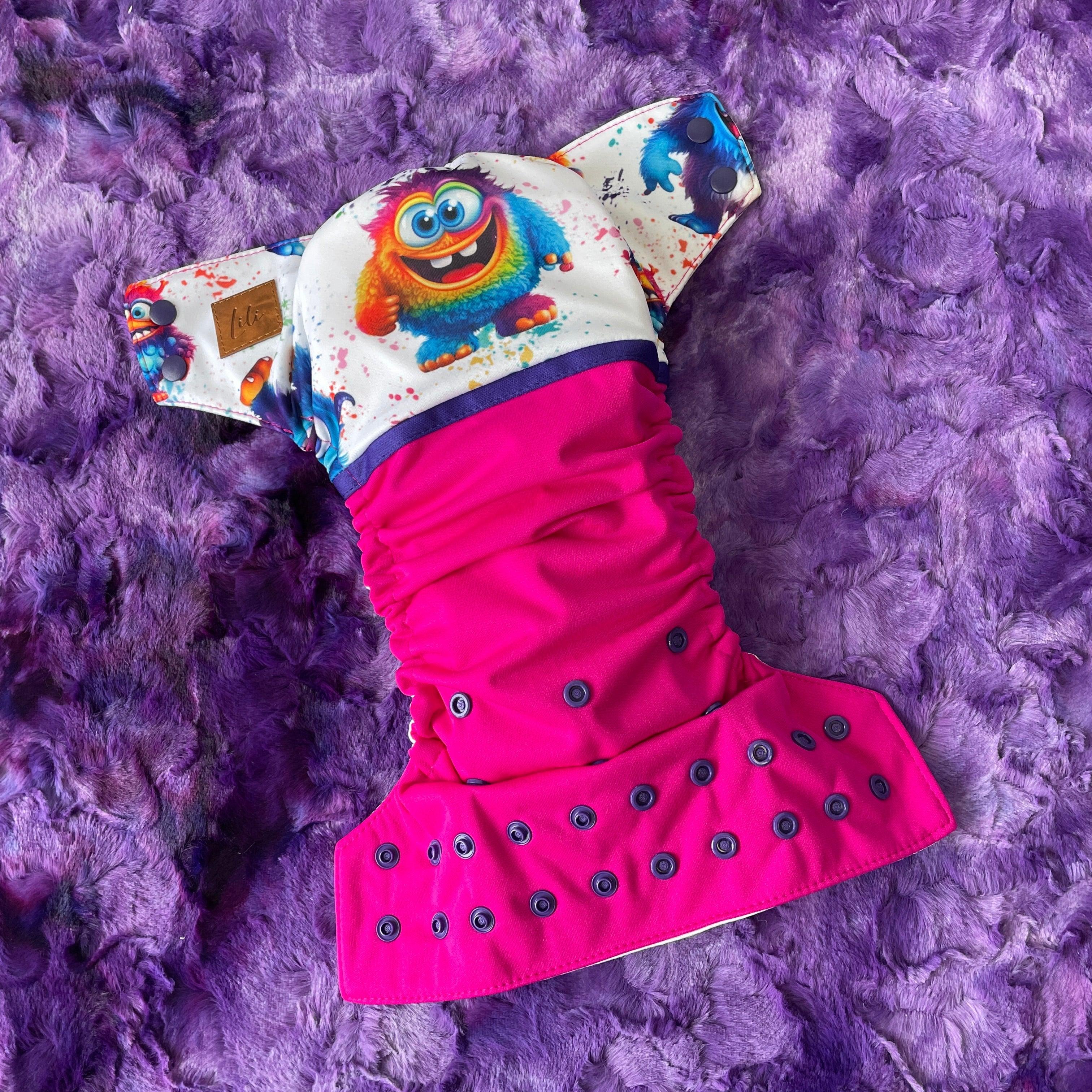 Couche lavable | taille NOUVEAU-NÉ | P'tits Monstres (wrap) - Les Confections Lili