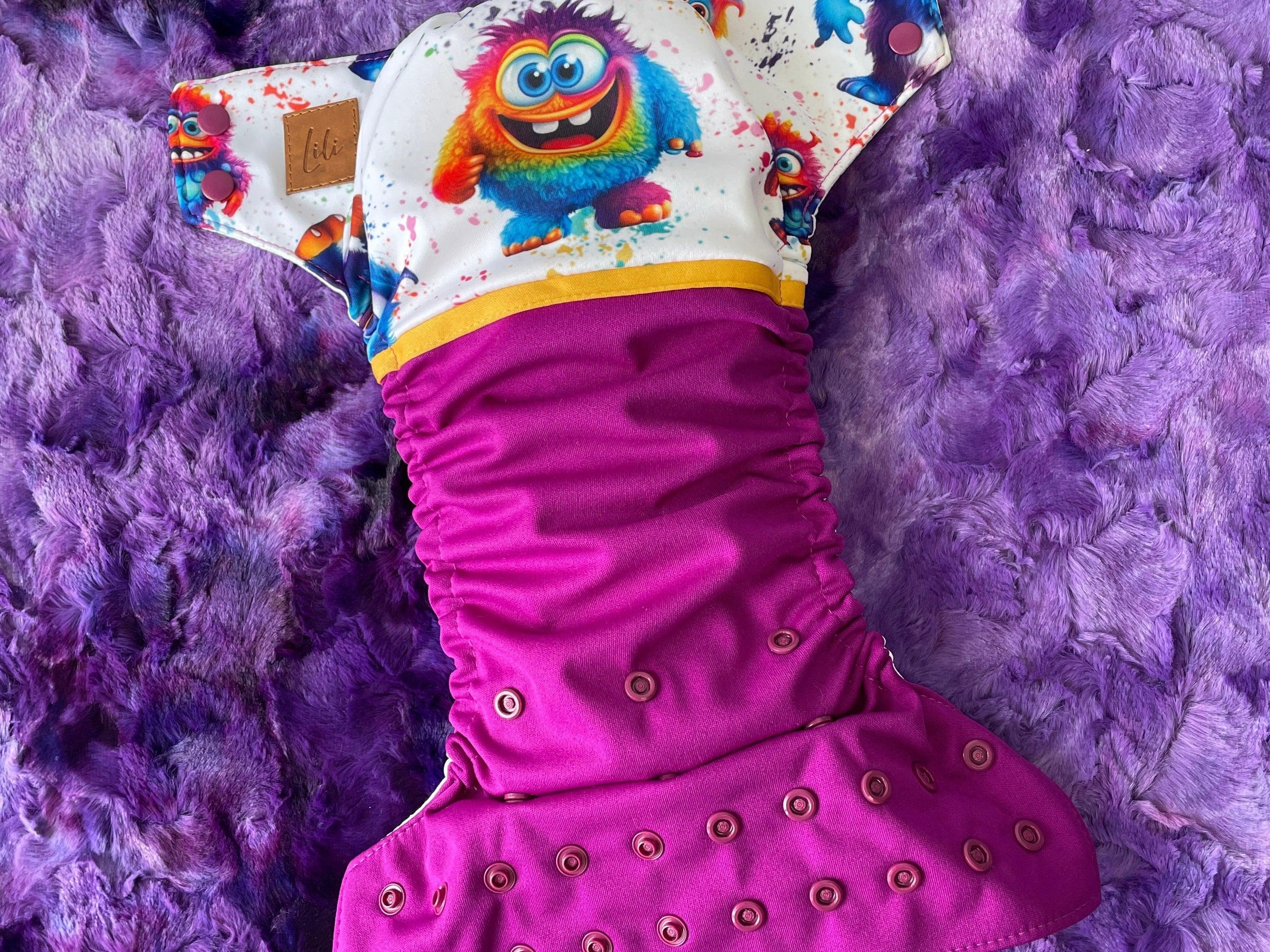 Couche lavable | taille NOUVEAU-NÉ | P'tits Monstres (wrap) - Les Confections Lili